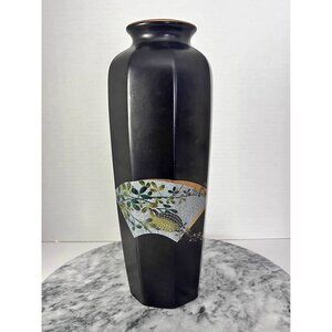 Vintage Yamaji black porcelain vase with gold trim-Japan